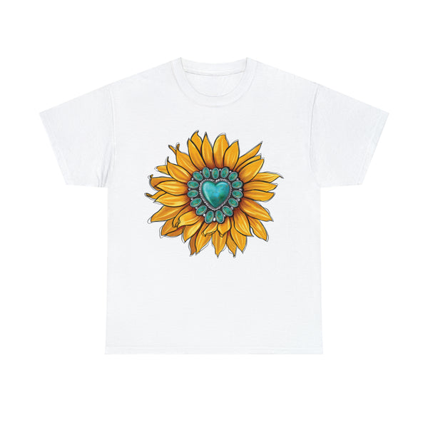 Sunflower Turquoise Adult Cotton Tee (Apparel)